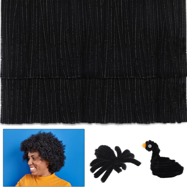 Black Pipe Cleaners for Hair, Pipe Cleaners, 100 PCS Black Pipe Cleaners for Locs Chenille Stems Pipe Cleaners Craft Supplies for Wig Weaving DIY Halloween Decorations