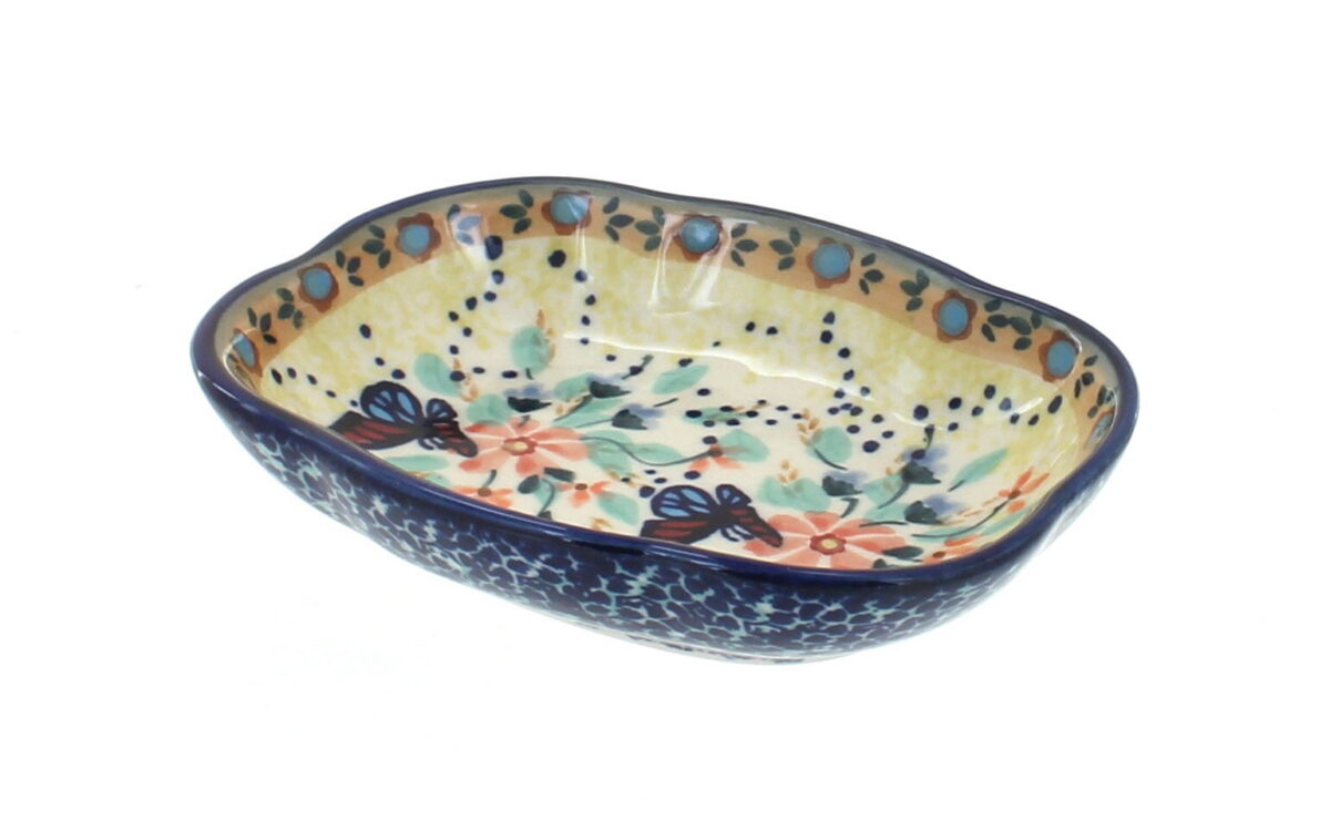 Blue Rose Polish Pottery Blue Butterfly Soap Dish