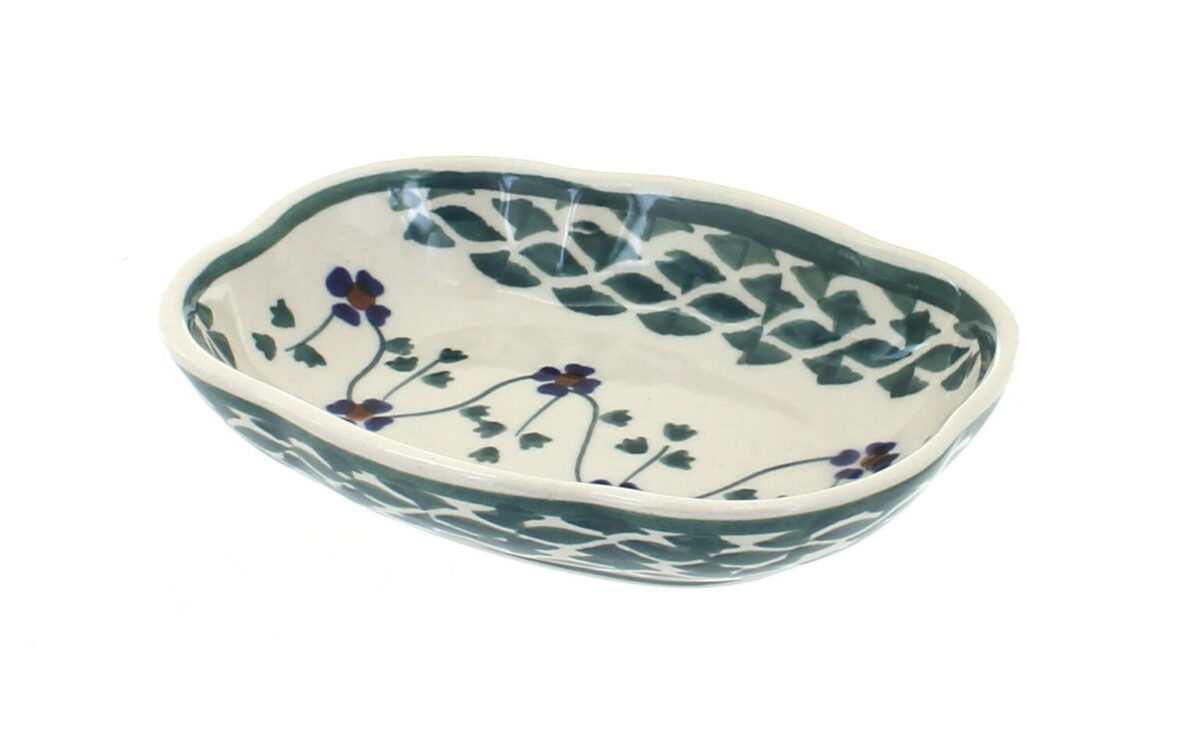 Blue Rose Polish Pottery Sage Floral Soap Dish