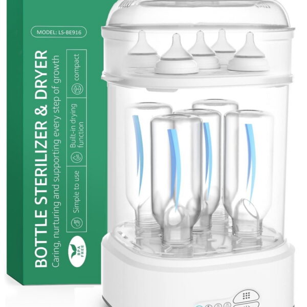 Bottle Sterilizer and Dryer for Baby Bottles, Electric Steam Sterilization Machine,Pacifiers, Pump Parts,Toys White
