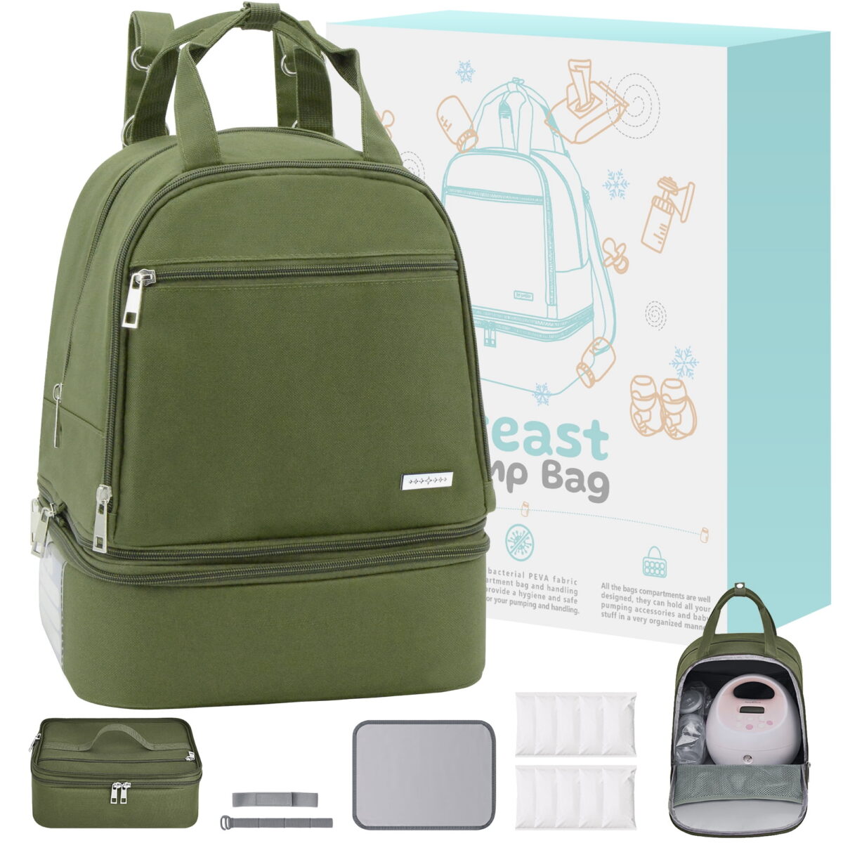 Breast Pump Bag, Spectra Pump Backpack with Pockets for Working Mom, Compatible with Spectra S1, S2, Green