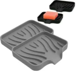 Bxaolu Silicone Soap Holder- Soap Dish with Drainage Perfect for Kitchen Counter, Scrub Holder, Sink Organizer,Soap Dishes,Sponge,Dispenser,bar Shower soap,Sink Tray(Gray-S,2PCS)