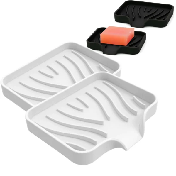Bxaolu Silicone Soap Holder- Soap Dish with Drainage Perfect for Kitchen Counter, Scrub Holder, Sink Organizer,Soap Dishes,Sponge,Dispenser,bar Shower soap,Sink Tray(White-S,2PCS)