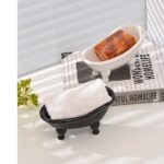 Ceramic Black Clawfoot Bathtub Bar Soap Dish for Bathroom Shower Decorative Soap Dish Sponge Holder Shower Bar Soap Tray Container for Bathroom, Kitchen Sink