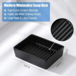 Ceramic Soap Dish, Minimalist Soap Holder with Higher Draining Ridges (Black)