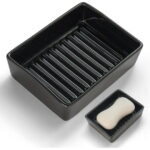 Ceramic Soap Dish, Minimalist Soap Holder with Higher Draining Ridges (Black)
