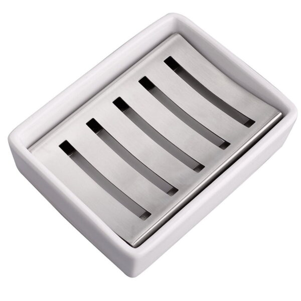 Ceramic Soap Dish Stainless Steel Soap Holder for Bathroom and Shower Double Layer Draining Soap Box by Lofekea