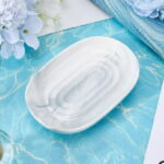 Ceramics Soap Dish for Shower Soap Holder Non-Slip Soap Saver Case Box Container Soap Bar Saver Tray Sea Green Marble Textures Oval Soap Tray for Sponge Bathroom Kitchen Sink...