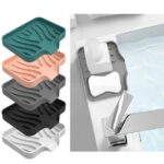 COFEST Home Decoration,Silicone Bathroom Soap Dishes with Drain Spout-Bathroom and Kitchen Sink Organizer,Sponge Holder,Dish Soap Tray,Perfect for Dispenser,Black,