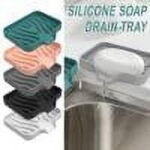 COFEST Home Decoration,Silicone Bathroom Soap Dishes with Drain Spout-Bathroom and Kitchen Sink Organizer,Sponge Holder,Dish Soap Tray,Perfect for Dispenser,Green,