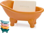 Coolmade 1 Piece 5.6"Ceramic Mini Clawfoot Bathtub Soap Dish Decortative Soap Dish Small Planter Makeup Organizer Container Hamster Bathtub (Orange)