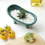 Coolmade 1 Piece 5.6"Ceramic Mini Clawfoot Bathtub Soap Dish Decortative Soap Dish Small Planter Makeup Organizer Container Hamster Bathtub (Orange)