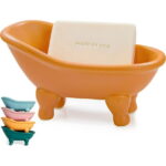 Coolmade 1 Piece 5.6"Ceramic Mini Clawfoot Bathtub Soap Dish Decortative Soap Dish Small Planter Makeup Organizer Container Hamster Bathtub (Orange)