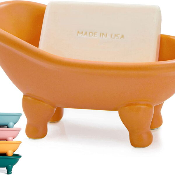 Coolmade 1 Piece 5.6"Ceramic Mini Clawfoot Bathtub Soap Dish Decortative Soap Dish Small Planter Makeup Organizer Container Hamster Bathtub (Orange)