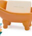 Coolmade 1 Piece 5.6"Ceramic Mini Clawfoot Bathtub Soap Dish Decortative Soap Dish Small Planter Makeup Organizer Container Hamster Bathtub (Orange)