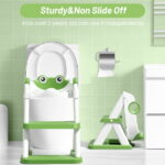 COOSEYA 2 in 1 Potty Training Toilet with Step Stool for Toddlers,Baby Seat with Splash Guard and Anti-Slip Pad (Frog/Green)