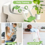 COOSEYA 2 in 1 Potty Training Toilet with Step Stool for Toddlers,Baby Seat with Splash Guard and Anti-Slip Pad (Frog/Green)