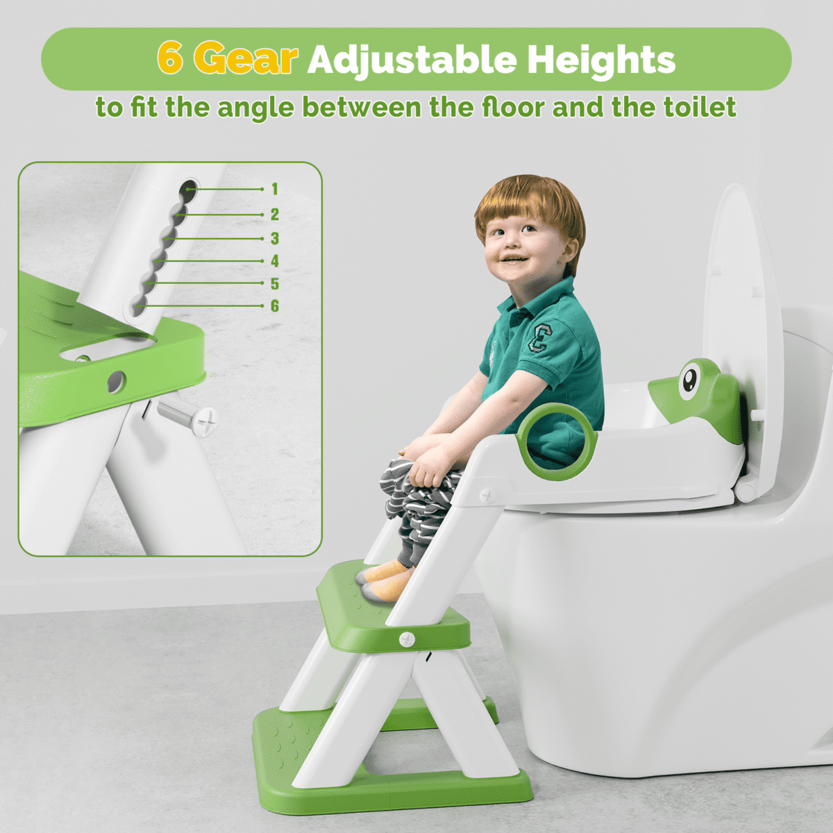 COOSEYA 2 in 1 Potty Training Toilet with Step Stool for Toddlers,Baby Seat with Splash Guard and Anti-Slip Pad (Frog/Green)