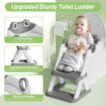 COOSEYA Potty Training Seat , Potty Training Toilet for Kids , Toddler Toilet Seat with Ladder, Children 12+ Months(Frog/Grey)