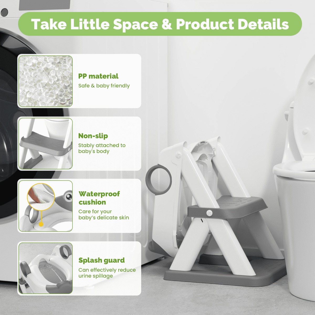 COOSEYA Potty Training Seat , Potty Training Toilet for Kids , Toddler Toilet Seat with Ladder, Children 12+ Months(Frog/Grey)