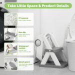 COOSEYA Potty Training Seat , Potty Training Toilet for Kids , Toddler Toilet Seat with Ladder, Children 12+ Months(Frog/Grey)