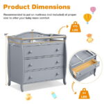 Costway 3 Drawer Baby Changing Table Infant Diaper Changing Station Wood with Safety Belt Grey