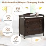 Costway 3 Drawer Baby Changing Table Infant Diaper Changing Station Wood with Safety Belt Brown