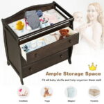 Costway 3 Drawer Baby Changing Table Infant Diaper Changing Station Wood with Safety Belt Brown