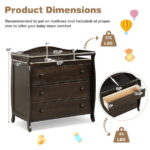 Costway 3 Drawer Baby Changing Table Infant Diaper Changing Station Wood with Safety Belt Brown