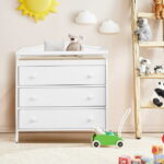 Costway 3 Drawer Baby Changing Table Infant Diaper Changing Station Wood with Safety Belt White
