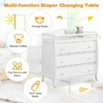 Costway 3 Drawer Baby Changing Table Infant Diaper Changing Station Wood with Safety Belt White