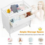 Costway 3 Drawer Baby Changing Table Infant Diaper Changing Station Wood with Safety Belt White