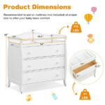 Costway 3 Drawer Baby Changing Table Infant Diaper Changing Station Wood with Safety Belt White
