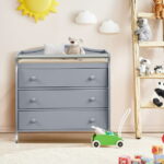 Costway 3 Drawer Baby Changing Table Infant Diaper Changing Station Wood with Safety Belt Grey