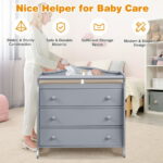 Costway 3 Drawer Baby Changing Table Infant Diaper Changing Station Wood with Safety Belt Grey
