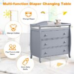 Costway 3 Drawer Baby Changing Table Infant Diaper Changing Station Wood with Safety Belt Grey