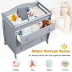 Costway 3 Drawer Baby Changing Table Infant Diaper Changing Station Wood with Safety Belt Grey
