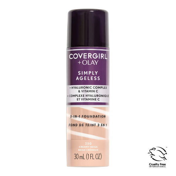 COVERGIRL + OLAY Simply Ageless 3-in-1 Liquid Foundation, 250 Creamy Beige, 1 fl oz