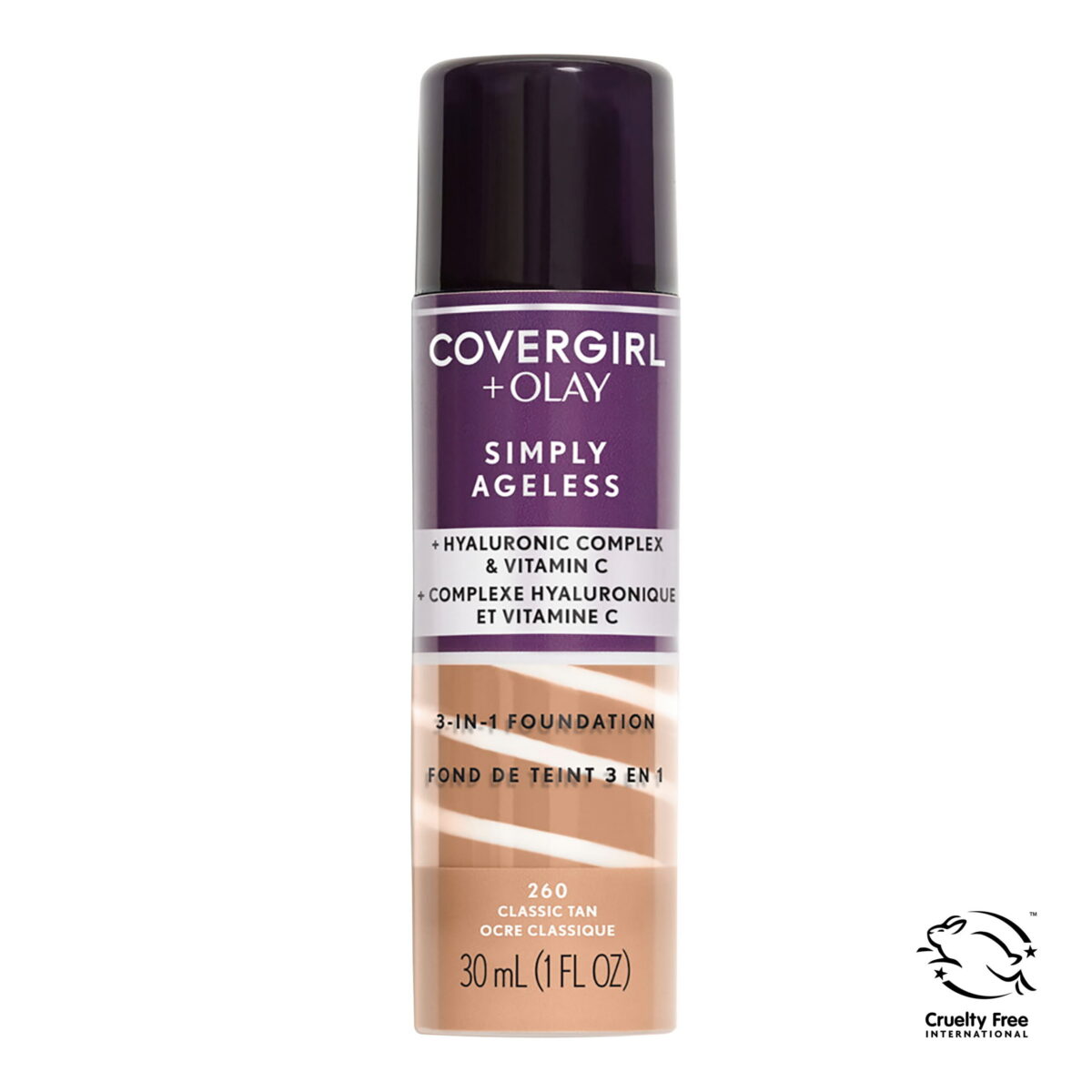 COVERGIRL + OLAY Simply Ageless 3-in-1 Liquid Foundation, 260 Classic Tan, 1 fl oz
