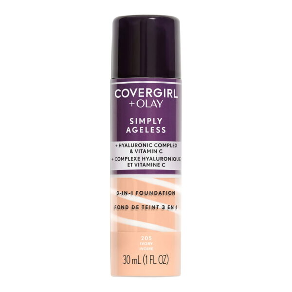 COVERGIRL & Olay Simply Ageless 3-in-1 Liquid Foundation, Ivory 205, 1 fl oz