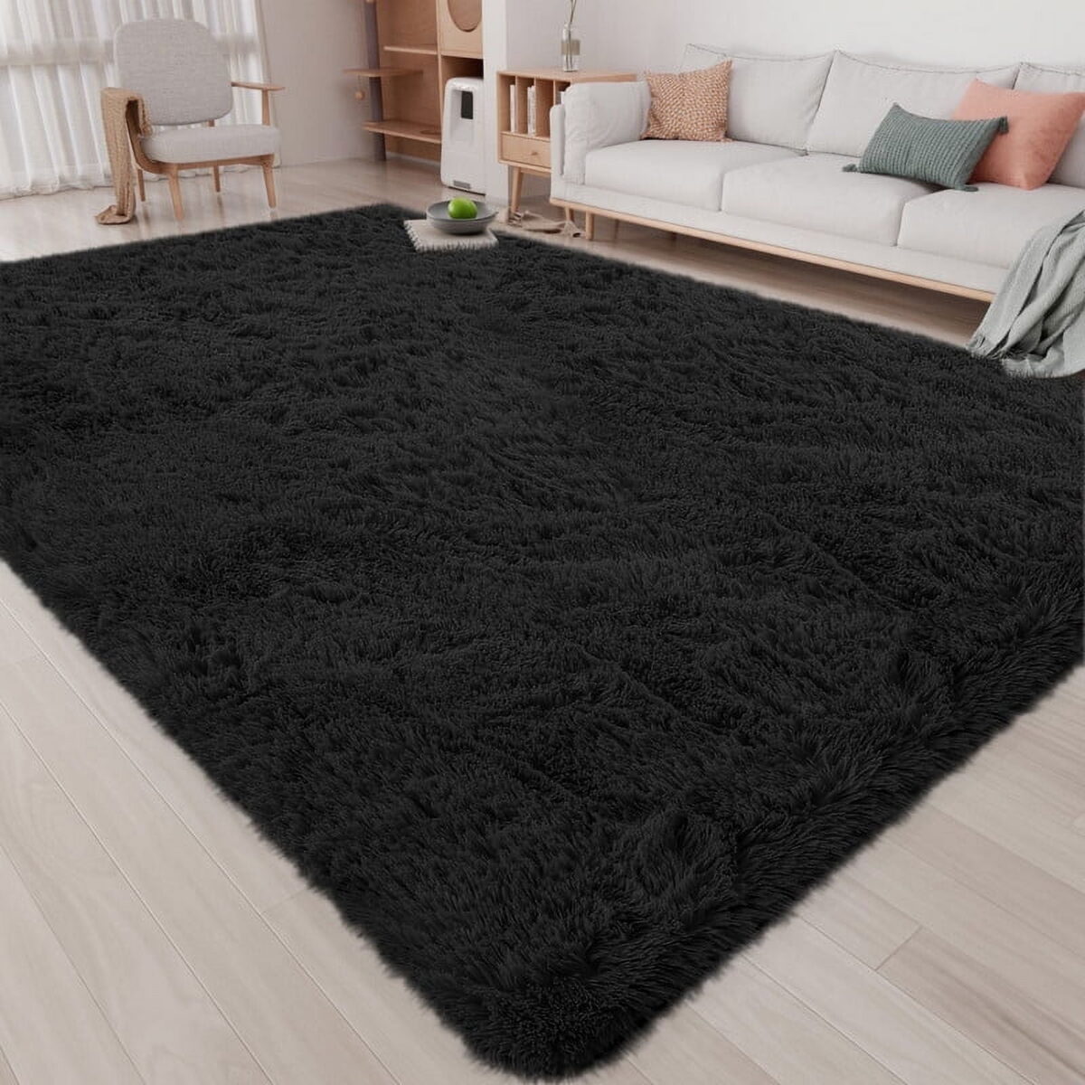 CozyDesg 8ft x 10ft Area Rugs, Soft Fluffy Area Rugs Floor Mat Floor Rugs for Living Room Bedroom Modern Decor Carpet, Black