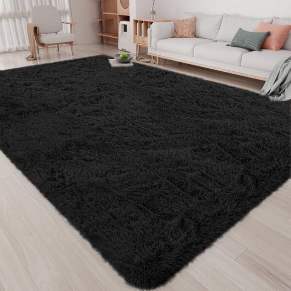 CozyDesg 8ft x 10ft Area Rugs, Soft Fluffy Area Rugs Floor Mat Floor Rugs for Living Room Bedroom Modern Decor Carpet, Black