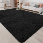 CozyDesg 8ft x 10ft Area Rugs, Soft Fluffy Area Rugs Floor Mat Floor Rugs for Living Room Bedroom Modern Decor Carpet, Black