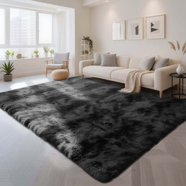 CozyDesg 8ft x 10ft Area Rugs, Soft Fluffy Area Rugs Floor Mat Floor Rugs for Living Room Bedroom Modern Decor Carpet, Blak Gray