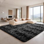 CozyDesg 9ft x 12ft Area Rugs, Soft Fluffy Area Rugs Floor Mat Floor Rugs for Living Room Bedroom Modern Decor Carpet,Black Gray