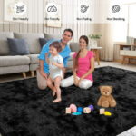 CozyDesg 9ft x 12ft Area Rugs, Soft Fluffy Area Rugs Floor Mat Floor Rugs for Living Room Bedroom Modern Decor Carpet,Black Gray