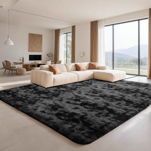 CozyDesg 9ft x 12ft Area Rugs, Soft Fluffy Area Rugs Floor Mat Floor Rugs for Living Room Bedroom Modern Decor Carpet,Black Gray