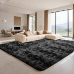 CozyDesg 9ft x 12ft Area Rugs, Soft Fluffy Area Rugs Floor Mat Floor Rugs for Living Room Bedroom Modern Decor Carpet,Black Gray