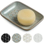 CozyNestFinds Soap Dish for Shower, Bar Soap Holder, Ceramic Soap Dishes for Bar Soap, Sponge Holder Soap Saver Soap Tray for Bathroom Kitchen Sink, 5.5 Inch, Gray