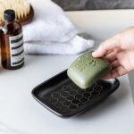CozyNestFinds Soap Dish for Shower, Bar Soap Holder, Ceramic Soap Dishes for Bar Soap, Sponge Holder Soap Saver Soap Tray for Bathroom Kitchen Sink, 5.5 Inch, Black
